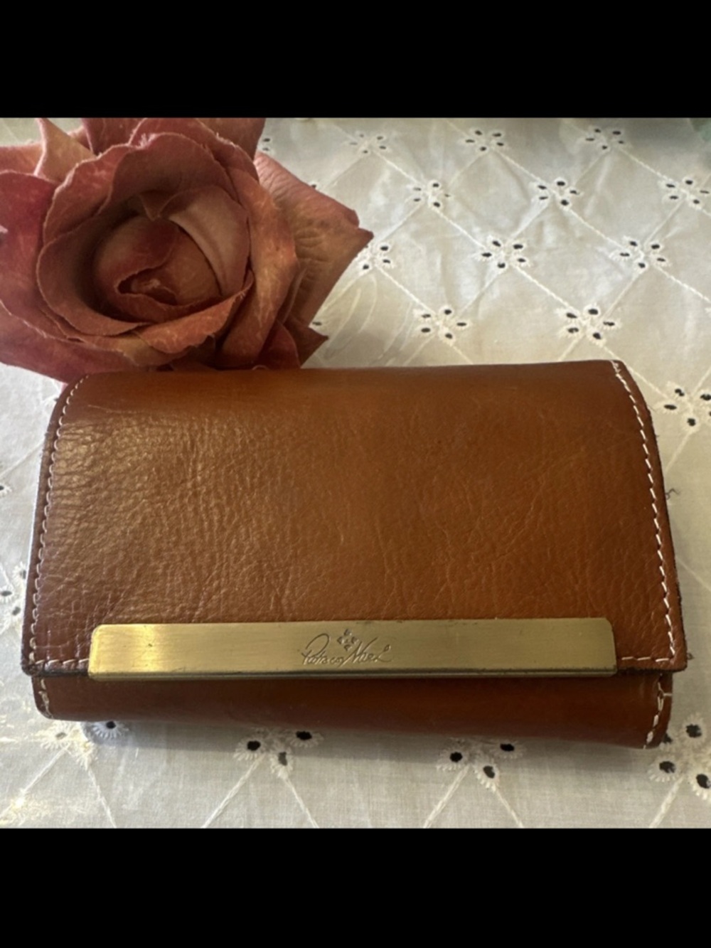 Patricia Nash Chestnut Brown Fold Wallet with Gold Bar